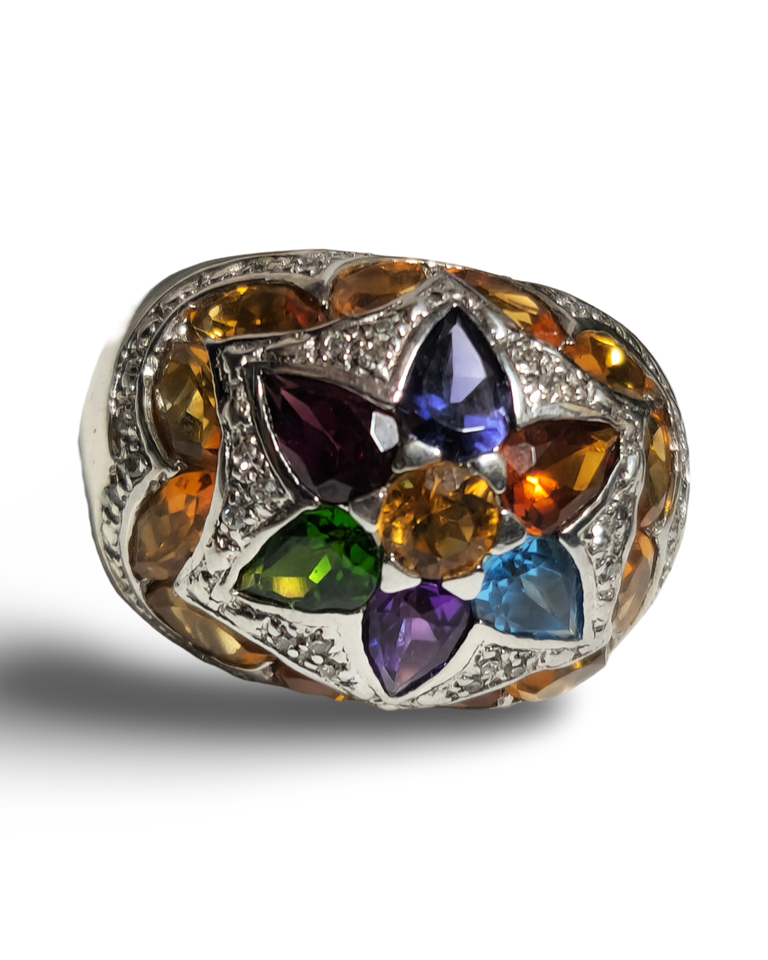 Sz 6 multi stone and diamond sterling silver