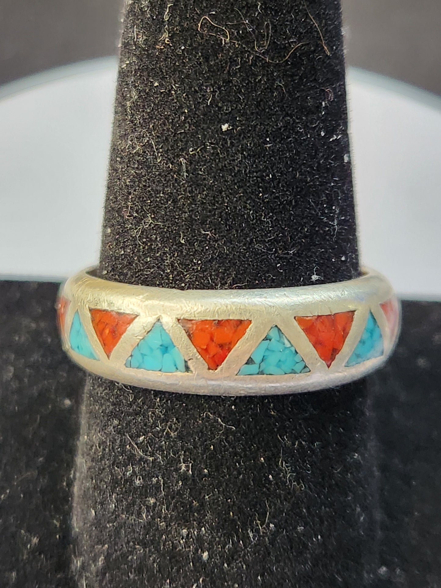 .925 Sterling Silver Turquoise Ring Sz 10.5 (signed)