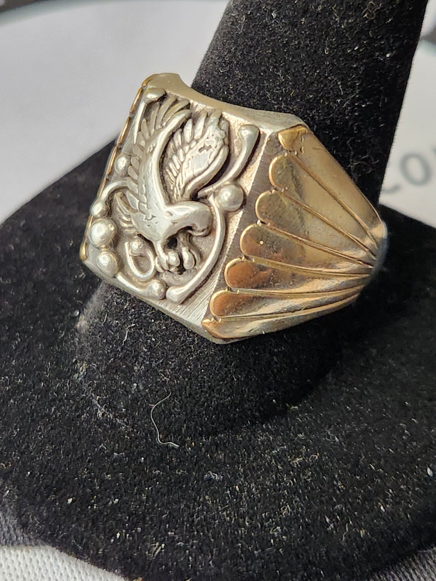 .925 Sterling Silver Eagle Signet Style Ring Sz 12