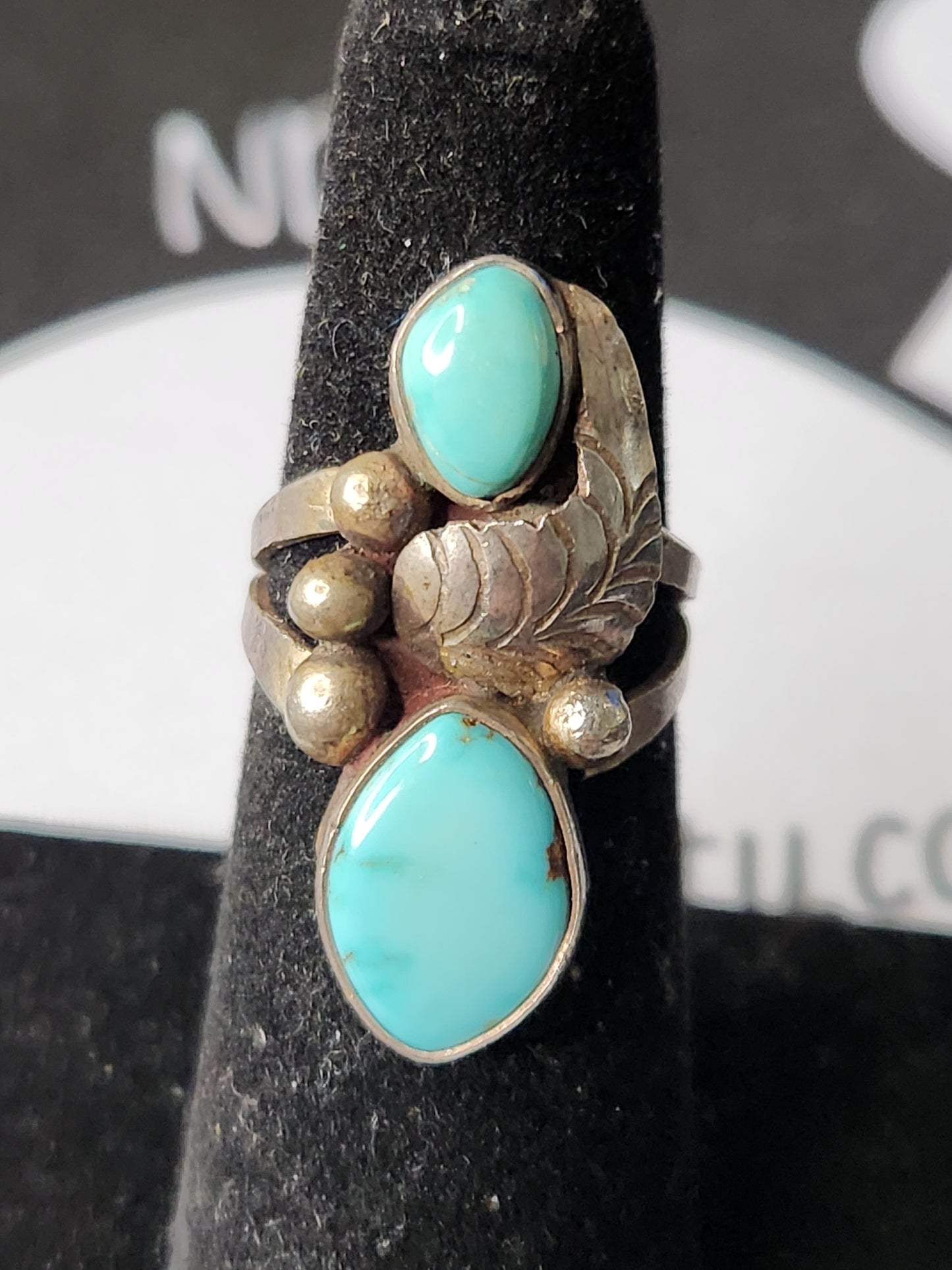 .925 Sterling Silver Vintage Southwest Style Turquoise Ring (unsigned) Sz 5.5