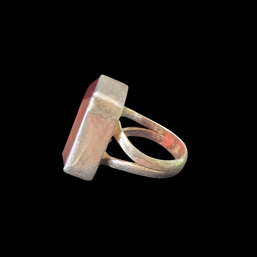 .925 Sterling Silver Vintage Red Glass Ring